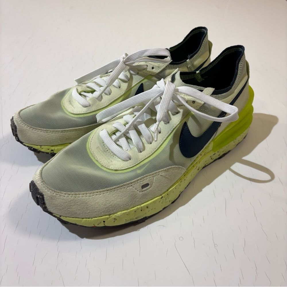 Nike White and Neon Lime Waffle One Shoes - 10.5